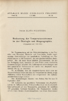 Bedeutung der Temperaturextremen in der Ökologie und Biogeographie : (Eingegangen am 1 VIII 1931)