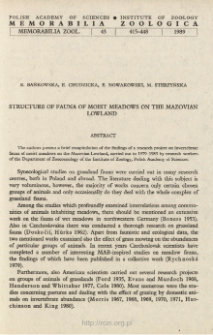 Structure of fauna of moist meadows on the Mazovian Lowland