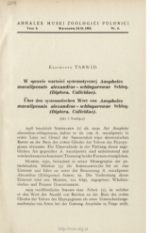 &Uuml;ber den systematischen Wert von Anopheles maculipennis alexandrae-schingarewae Sching. (Diptera, Culicidae)
