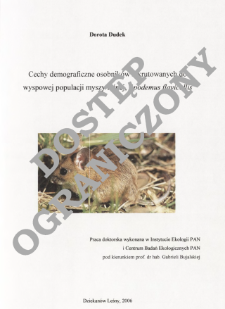 Cechy demograficzne osobników rekrutowanych do wyspowej populacji myszy leśnej, Apodemus flavicollis