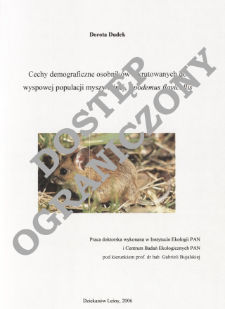 Cechy demograficzne osobnik&oacute;w rekrutowanych do wyspowej populacji myszy leśnej, Apodemus flavicollis