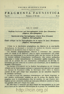 Studium krytyczne nad Sarcophaginae okolic Jass (Rumunia) (Diptera, Sarcophagidae) = Kritičeskij obzor Sarcophaginae oblasti &Acirc;ssy (Rumyni&acirc;) (Diptera, Sarcophagidae)