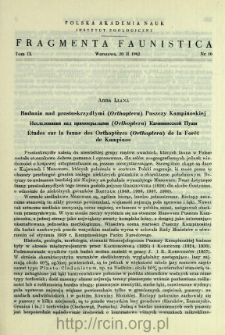 Badania nad prostoskrzydłymi (Orthoptera) Puszczy Kampinoskiej = Issledovani&acirc; nad pr&acirc;mokrylymi (Orthoptera) Kampinosskoj Puŝi