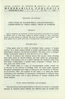 Structure of neuropteran (Neuropteroidea) communities in urban green areas of Warsaw