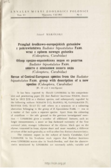 Revue of Central-European species from the Badister bipustulatus Fabr. group with description of a new species (Coleoptera, Carabidae)