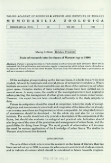 State of research into the fauna of Warsaw (up to 1990)
