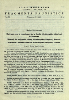 Mat&eacute;riaux pour la connaissance de la famille Stratiomyidae (Diptera) de Roumanie = Materiały do znajomości rodziny Stratiomyidae (Diptera) Rumunii