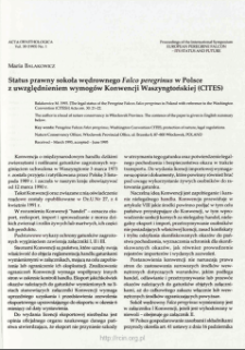 Status prawny sokoła wędrownego Falco peregrinus w Polsce z uwzględnieniem wymog&oacute;w Konwencji Waszyngtońskiej (CITES)