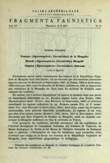 Fourmis (Hymenoptera: Formicidae) de la Mongolie = Mr&oacute;wki (Hymenoptera: Formicidae) Mongolii
