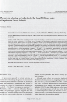 Phenotypic selection on body size in the great tit Parus major (Niepołomice Forest, Poland)