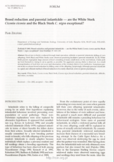 Brood reduction and parental infanticide - are the white stork Ciconia ciconia and the black stork C. nigra exceptional?