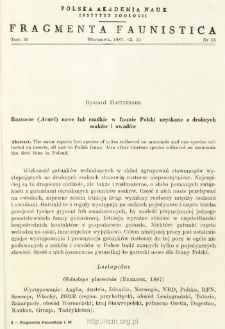 Roztocze (Acari) nowe lub rzadkie w faunie Polski uzyskane z drobnych ssak&oacute;w i owad&oacute;w