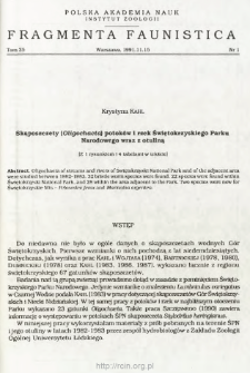 Skąposzczety (Oligochaeta) potok&oacute;w i rzek Świętokrzyskiego Parku Narodowego wraz z otuliną