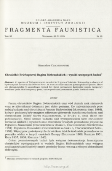 Chruściki (Trichoptera) Bagien Biebrzańskich - wyniki wstępnych badań