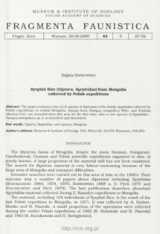 Syrphid flies (Diptera, Syrphidae) from Mongolia collected by Polish expeditions