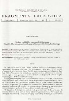 Drobne ssaki (Micromammalia) Roztocza. Cz. 1, Micromammalia wybranych biotop&oacute;w Roztocza Środkowego