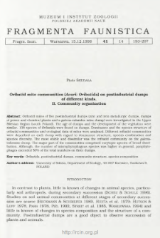 Oribatid mite communities (Acari: Oribatida) on postindustrial dumps of different kinds. 2, Community organization