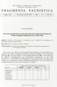 New taxa described from materials collected in Korean Peninsula by Polish zoological expeditions over 1885-1992