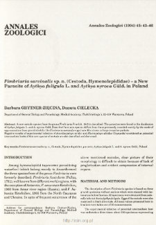 Fimbriaria sarcinalis sp. n. (Cestoda, Hymenolepididae) - a New Parasite of Aythya fuligula L. and Aythya nyroca G&uuml;ld. in Poland