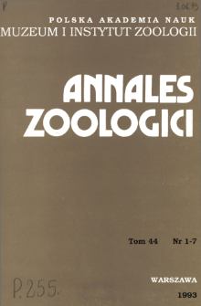 Annales Zoologici - Strony tytułowe, spis treści - t. 44, nr. 1-7 (1993)