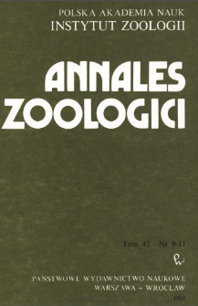 Annales Zoologici - Strony tytułowe, spis treści - t. 42, nr. 9-11 (1989)