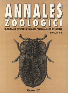 Annales Zoologici - Strony tytułowe, spis treści - t. 47, nr. 3-4 (1997)