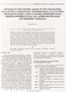 Revision of the generic group of the Trigonopoid Platynotina (Coleoptera, Tenebrionidae, Platynotini) from South Africa. Pt 2, Genera Eviropodus Koch, Warchalowskiellus gen. nov., Schledontes Koch and Zophodes F&aring;hraeus