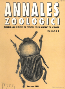 Annales Zoologici - Strony tytułowe, spis treści - t. 48, nr. 1-2 (1998)
