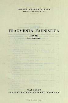 Fragmenta Faunistica - Strony tytułowe, spis treści - t. 7, nr. 1-15 (1954-1958)