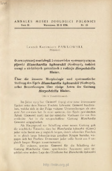 &Uuml;ber die &auml;ussere Morphologie und systematische Stellung des Egels Blanchardia bykowskii (Gedroyć), nebst Bemerkungen &uuml;ber einige Arten der Gattung Herpobdella Blainv = O zewnętrznej morfologii i stanowisku systematycznym pijawki Blanchardia bykowskii (Gedroyć), tudzież uwagi o niekt&oacute;rych gatunkach z rodzaju Herpobdella Blainv