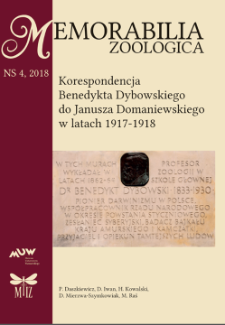 Korespondencja Benedykta Dybowskiego do Janusza Domaniewskiego w latach 1917&ndash;1918