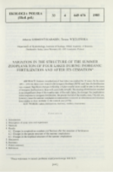 Variation in the structure of the summer zooplankton of four lakes during inorganic fertilization and after its cessation