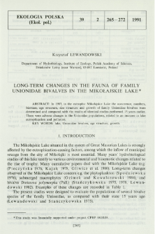 Long-term changes in the fauna of family Unionidae bivalves in the Mikołajskie Lake