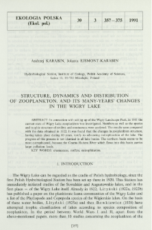 Structure, dynamics and distribution of zooplankton, and its many-years' changes in the Wigry Lake
