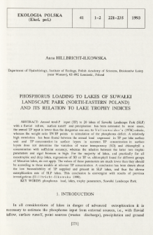 Phosphorus loading to lakes of Suwałki Landscape Park (north-eastern Poland) and its relation to lake trophy indices