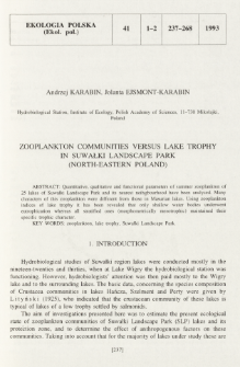 Zooplankton communities versus lake trophy in Suwałki Landscape Park (north-eastern Poland)