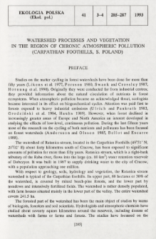 Watershed processes and vegetation in the region of chronic atmospheric pollution (Carpathian Foothills, S. Poland). Preface