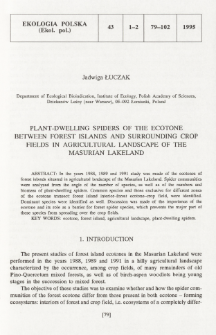 Plant-dwelling spiders of the ecotone between forest islands and surrounding crop fields in agricultural landscape of the Masurian Lakeland