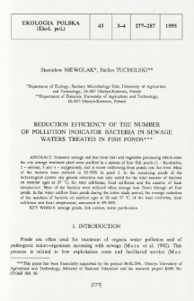 Reduction efficiency of the number of pollution indicator bacteria in sewage waters treated in fish ponds