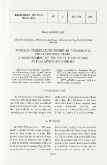 Stomach temperature probes in cormorants Phalacrocorax carbo: a measurement of the daily food intake in free-living individuals