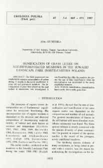 Humification of grass litter on age-differentiated meadows in the Suwałki Landscape Park (north-eastern Poland)