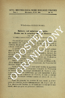 Badania nad notarium u ptak&oacute;w : (Z Zakładu Anatomji Por&oacute;wnawczej Uniwersytetu Warszawskiego)