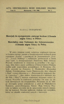 Materjały do występowania czarnego bociana (Ciconia nigra Linn.) w Polsce