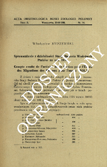 Sprawozdanie z działalności Stacji Badania Wędr&oacute;wek Ptak&oacute;w za rok 1936