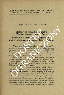 Materiały do rozmieszczenia pardwy (Lagopus lagopus Linn.) w Polsce
